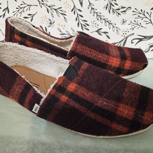 Toms Red and Black Plaid Loafers
